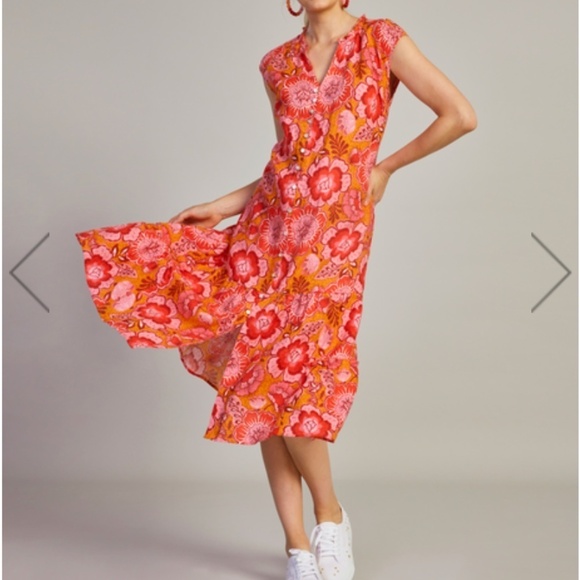 Madly Sweetly WATERMELON SUGAR MIDI Linen Dress Womens 18